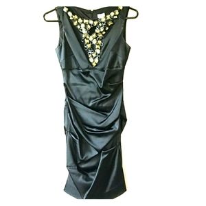 Stunning black satin Caché cocktail dress